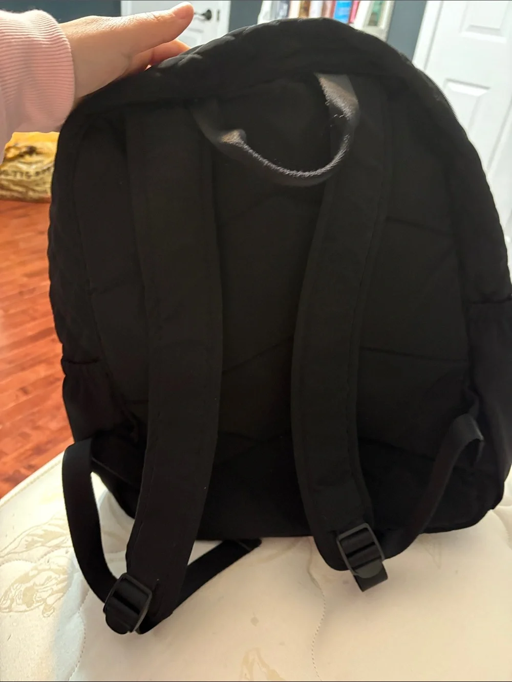 Vera Bradley Black Quilted Backpack with Polka Dot Trim